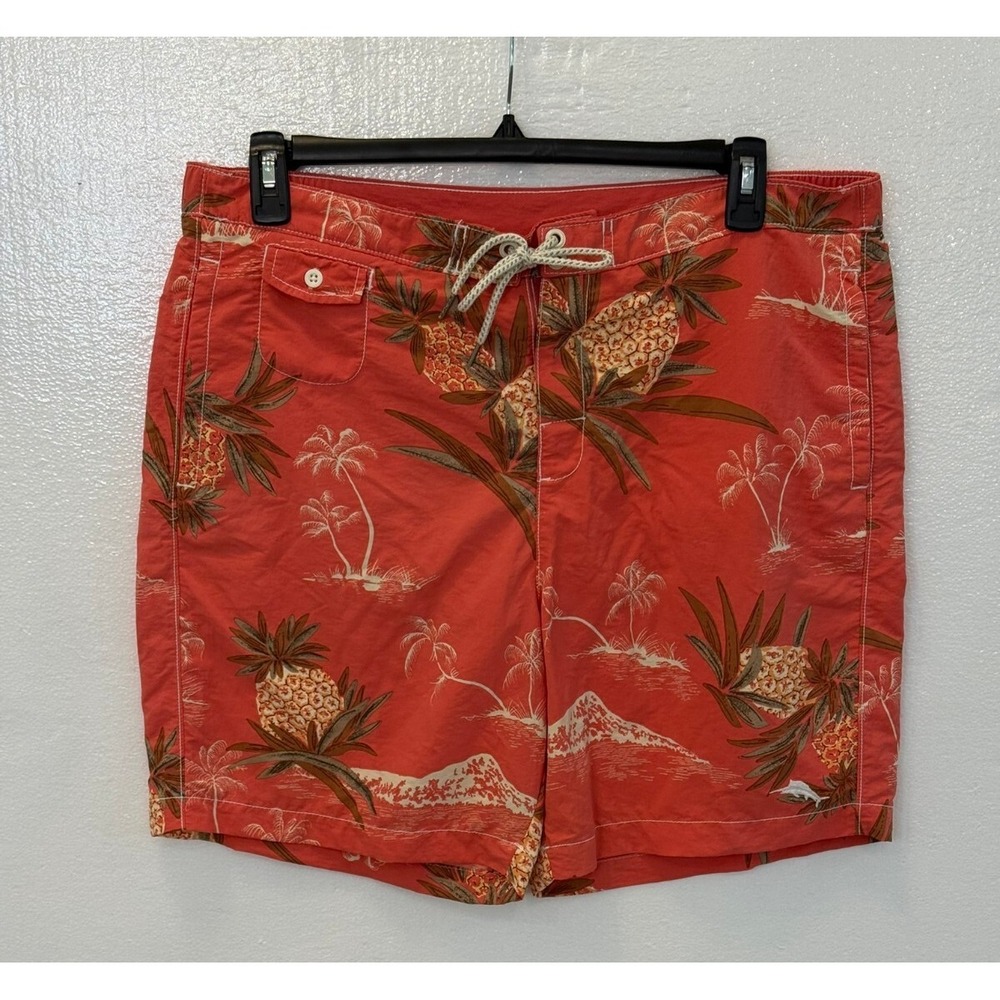 Men's Tommy‎ Bahama Size Large Hawaiian Swim Trunks Coral Palm Trees Pineapples